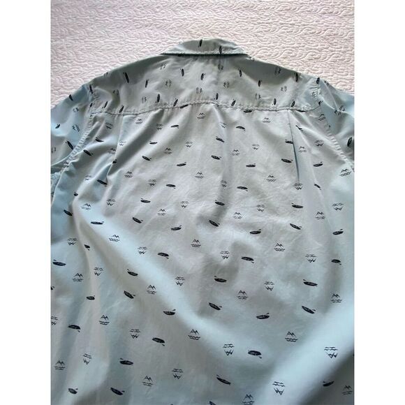 American Threads Men's L Blue Graphic Print Canoes Mountains Button-Up Shirt​ - Picture 10 of 12